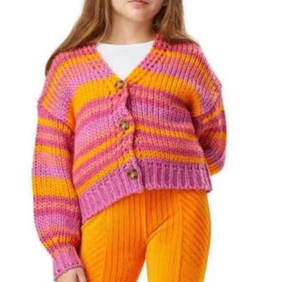 Colorful Striped Girls Sweater Size Small (7/8) Orange Pink & Yellow NWOT - Picture 2 of 6